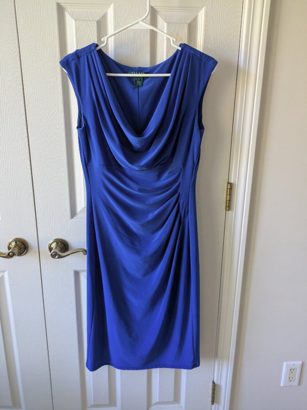 Lauren Ralph Lauren Blue Sheath Dress Cowl Neck Sleeveless Knee Length, size 6